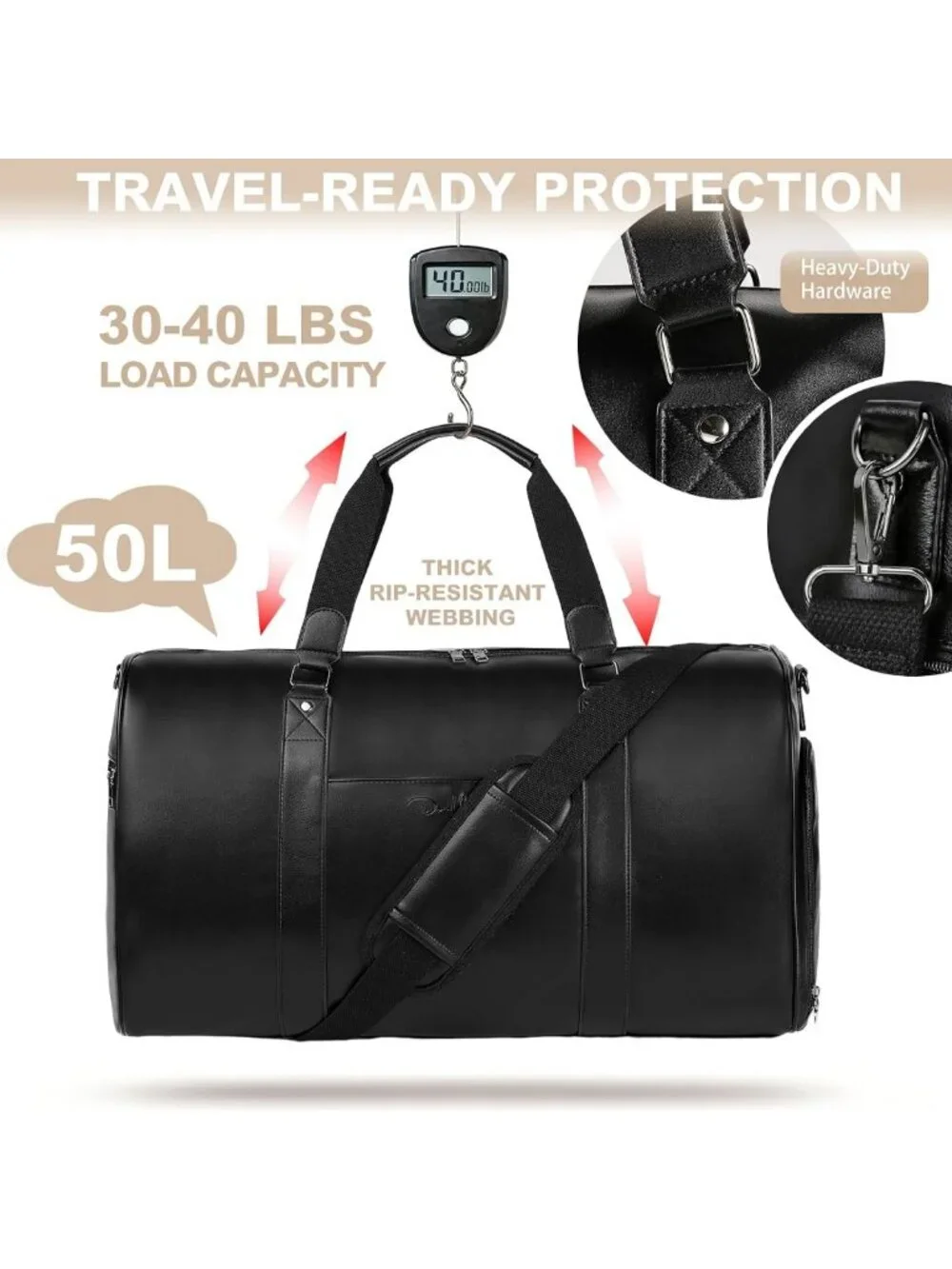 Versatile 3-in-1 Leather Duffle Bag for Travel, Gym, Weekend & Hospital Use